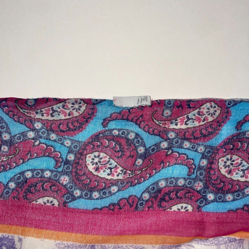 J. Jill Scarf Women’s Paisley Floral Stripes Rectangle Hot Pink Purple Lilac - Picture 2 of 4